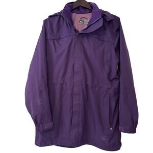 REI E1 Elements Rain Jacket Women's Size Large Purple Zip Hood Adjustable